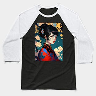 Kawaii floral anime geisha Japanese Baseball T-Shirt